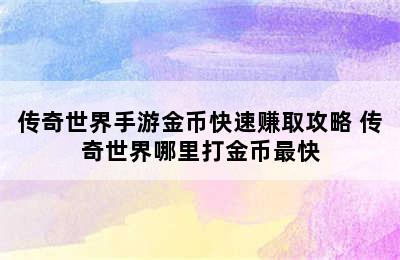 传奇世界手游金币快速赚取攻略 传奇世界哪里打金币最快